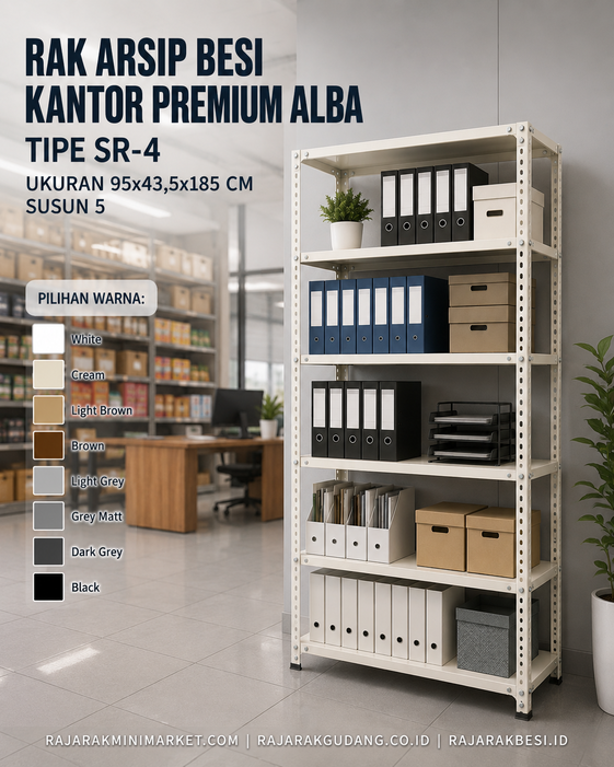 RAK ARSIP BESI KANTOR PREMIUM ALBA TIPE SR-4 SUSUN 5, UKURAN 95x43,5x185 CM | RAJARAKBESI.ID - RAJA RAK INDONESIA